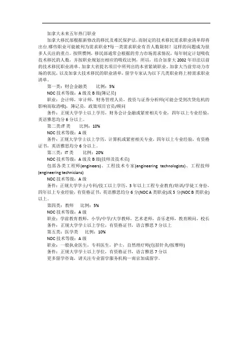 加拿大未来五年热门职业