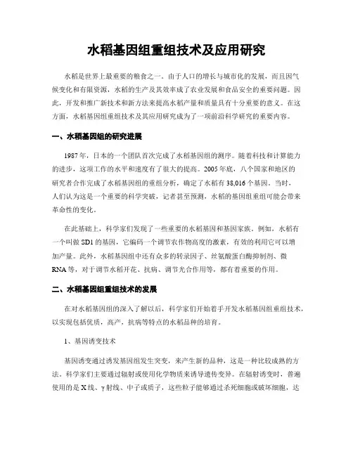 水稻基因组重组技术及应用研究