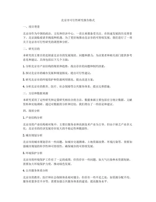 北京市可行性研究报告格式