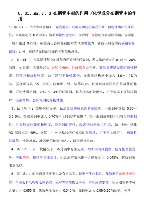 C、Si、Mn、P、S在钢管中起的作用化学成分在钢管中的作用