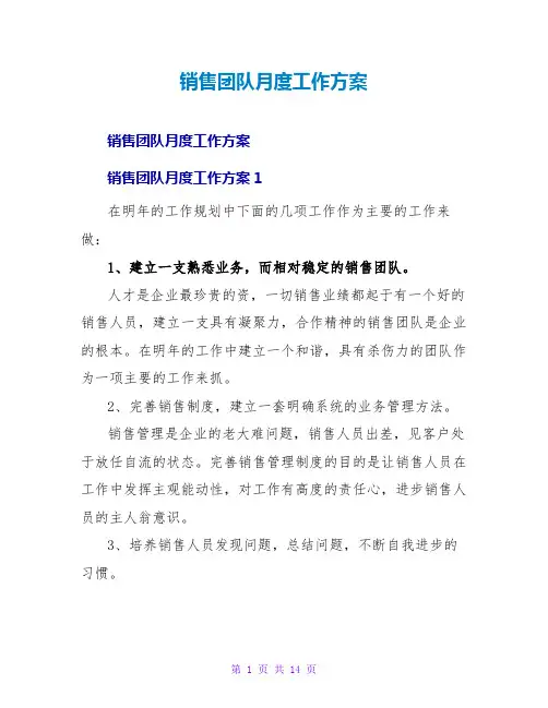 销售团队月度工作计划