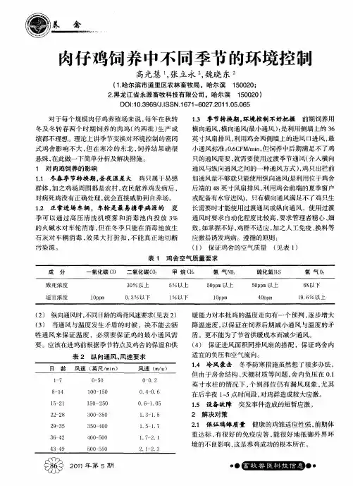 肉仔鸡饲养中不同季节的环境控制