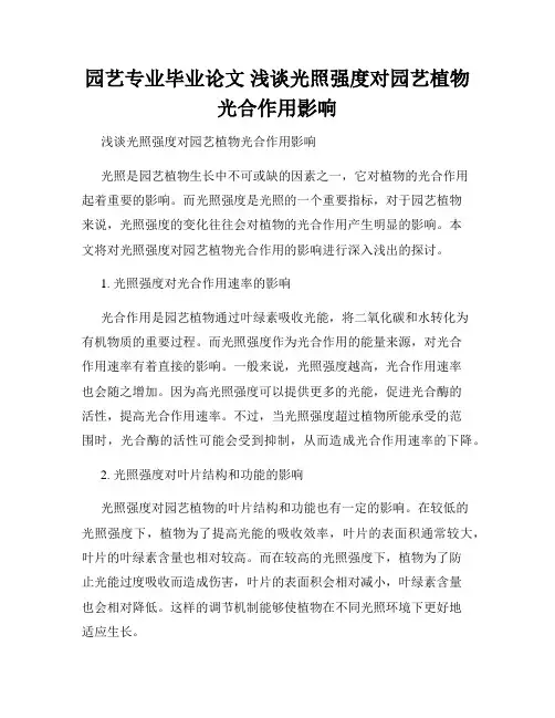园艺专业毕业论文 浅谈光照强度对园艺植物光合作用影响