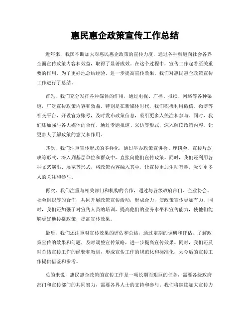 惠民惠企政策宣传工作总结