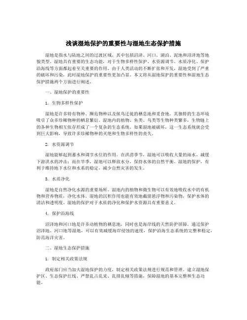 浅谈湿地保护的重要性与湿地生态保护措施