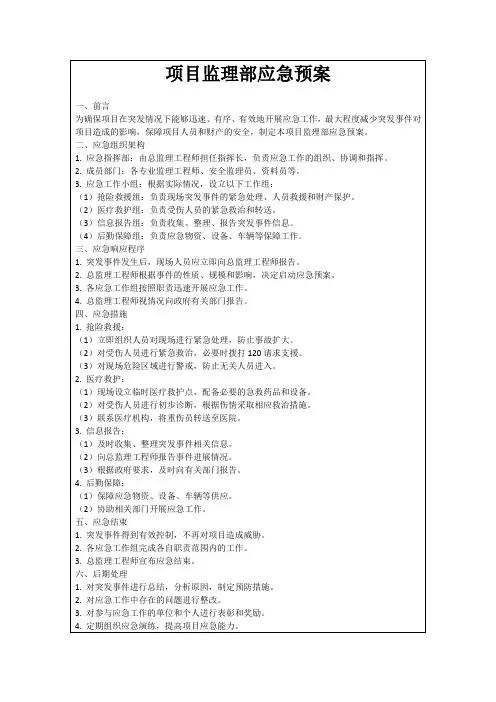 项目监理部应急预案