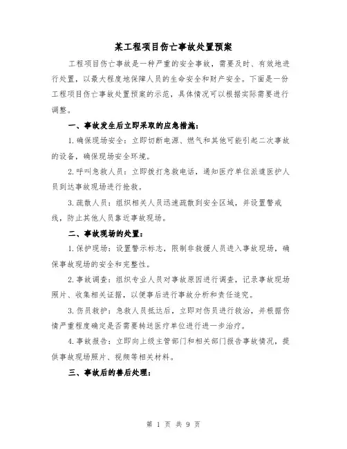 某工程项目伤亡事故处置预案(四篇)