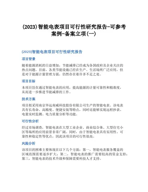 (2023)智能电表项目可行性研究报告-可参考案例-备案立项(一)
