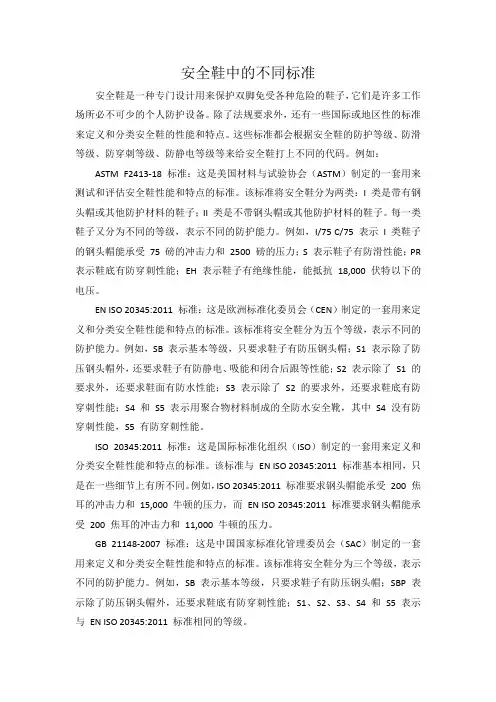 安全鞋中的不同标准