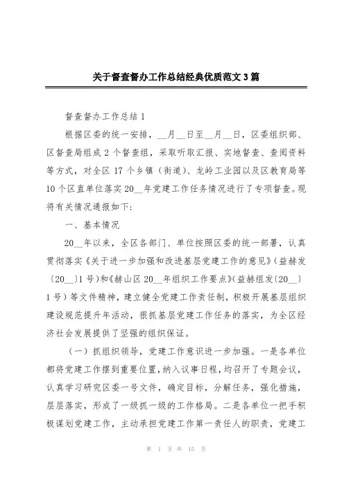 关于督查督办工作总结经典优质范文3篇