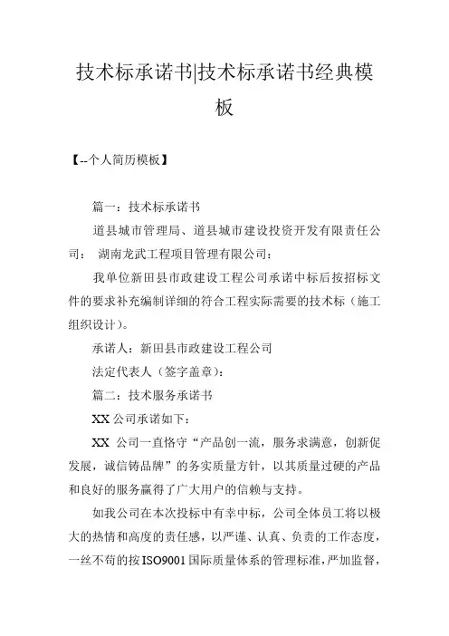 技术标承诺书-技术标承诺书经典模板