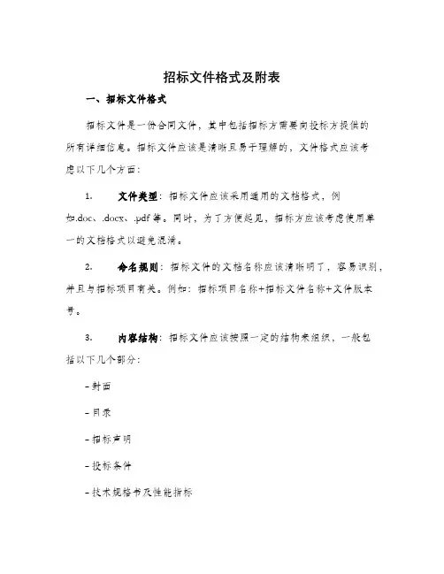 招标文件格式及附表