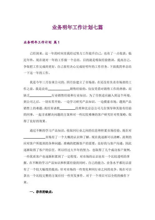 2024年业务明年工作计划七篇