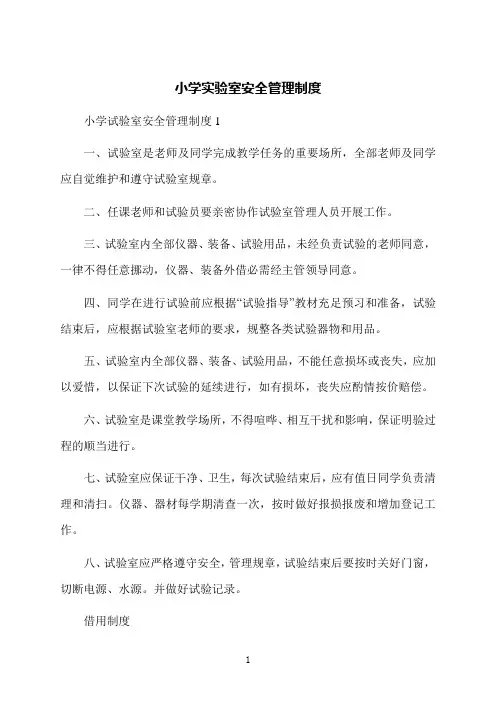 小学实验室安全管理制度