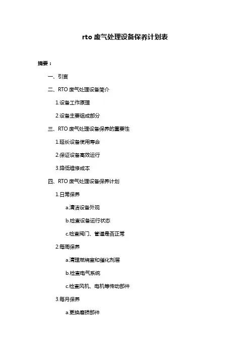 rto废气处理设备保养计划表