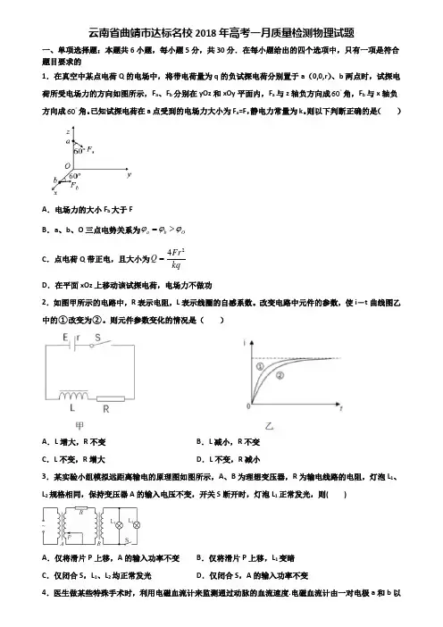 云南省曲靖市达标名校2018年高考一月质量检测物理试题含解析.doc