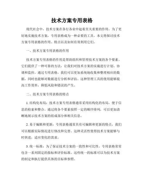 技术方案专用表格