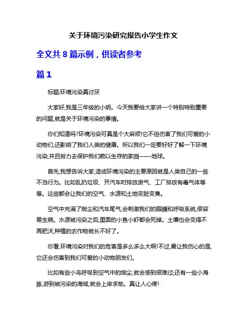 关于环境污染研究报告小学生作文