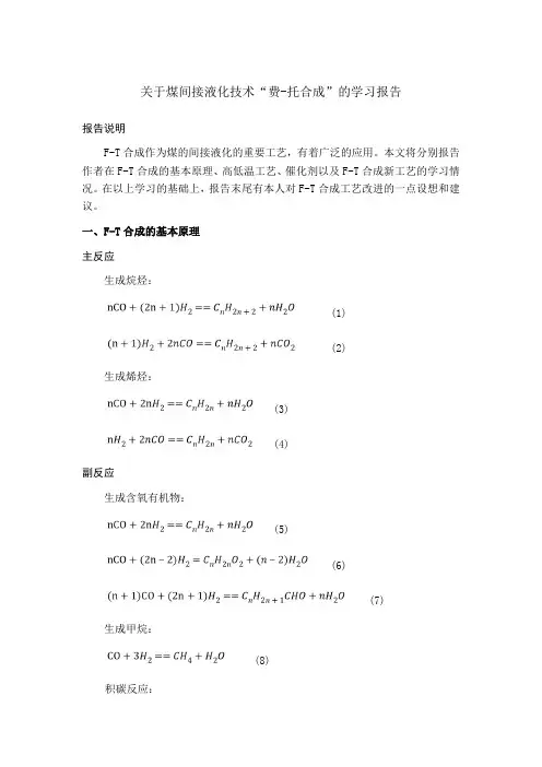 费托合成工艺学习报告本科