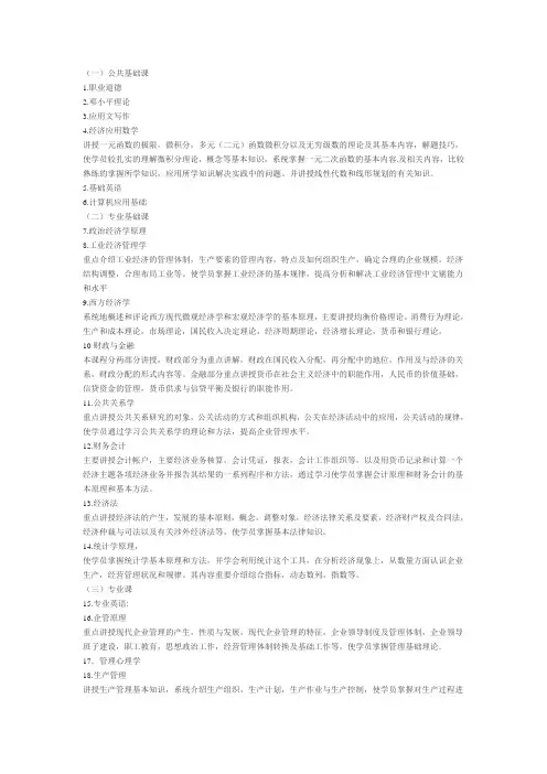 企业管理专业课程安排