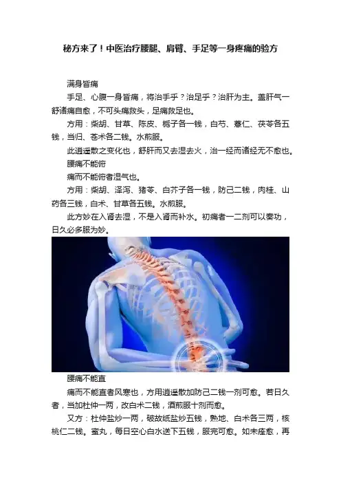 秘方来了！中医治疗腰腿、肩臂、手足等一身疼痛的验方