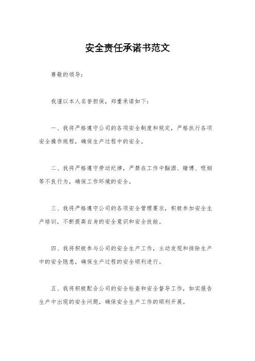 安全责任承诺书范文