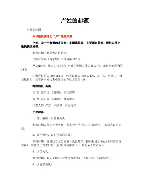 卢姓的起源