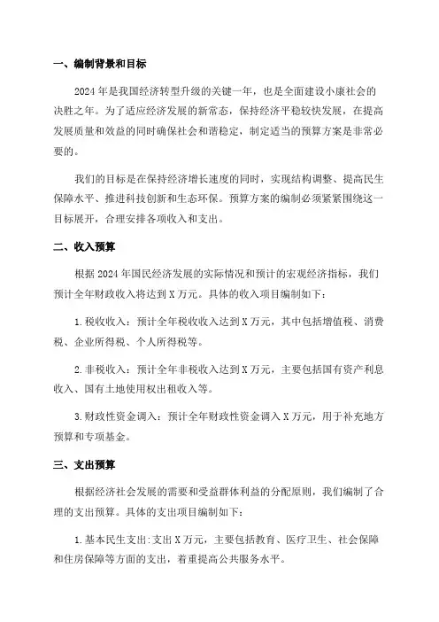 2024年度全面预算编制方案