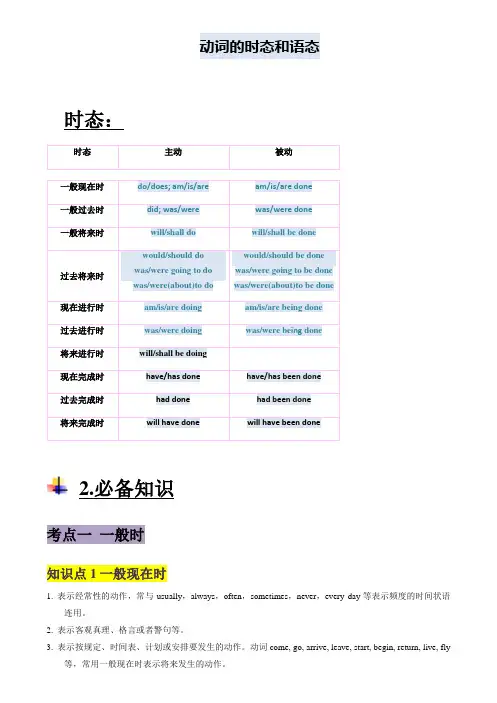 动词的时态和语态-2025年高考英语一轮复习参考答案