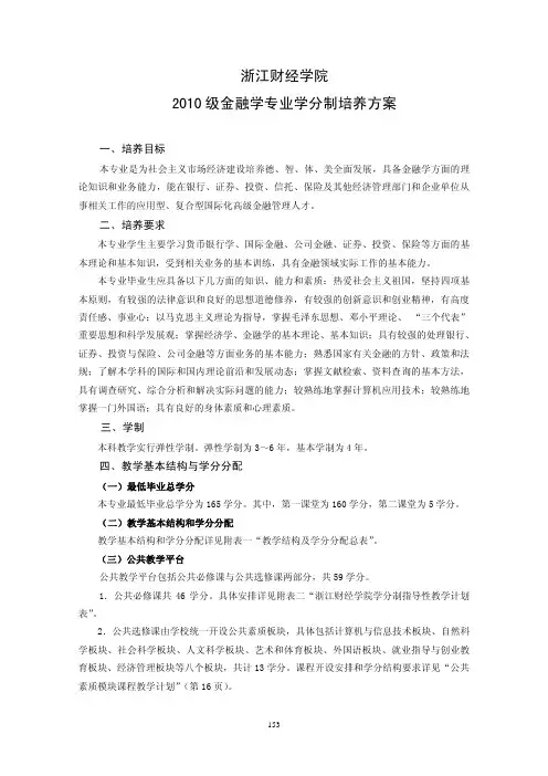 浙江财经学院金融学培养方案