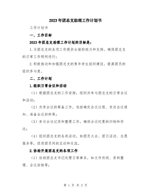 2023年团总支助理工作计划书