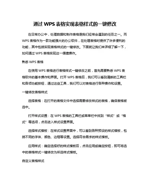 通过WPS表格实现表格样式的一键修改