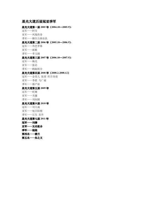 星光大道历届冠亚季军