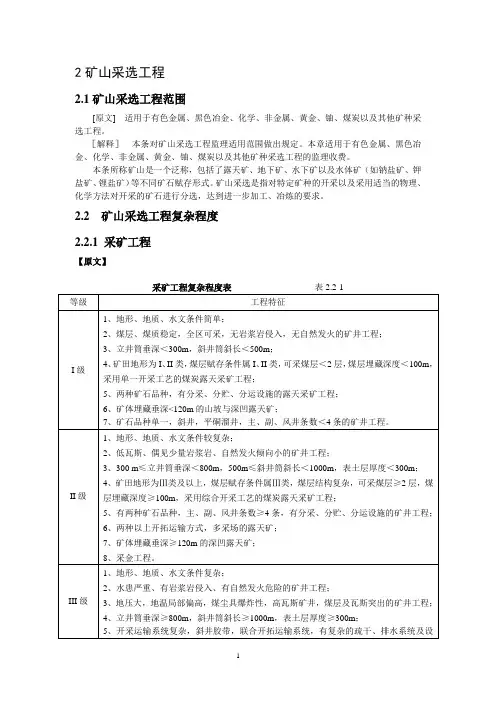 煤矿建设各专业工程范围和工程复杂程度表