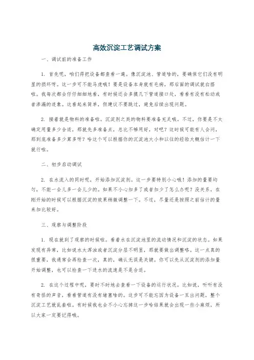高效沉淀工艺调试方案
