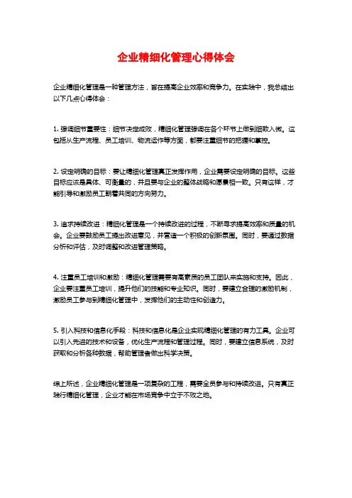 企业精细化管理心得体会