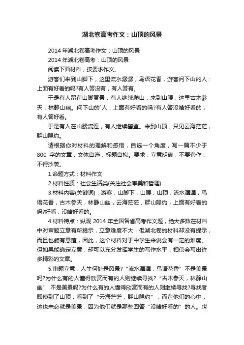 2014年湖北卷高考作文：山顶的风景