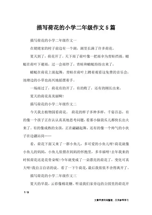 描写荷花的小学二年级作文5篇_小学作文