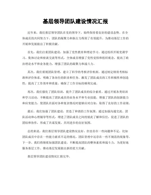 基层领导团队建设情况汇报