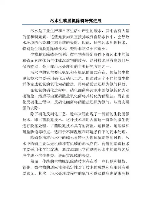 污水生物脱氮除磷研究进展