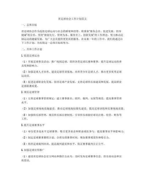 省足球协会工作计划范文