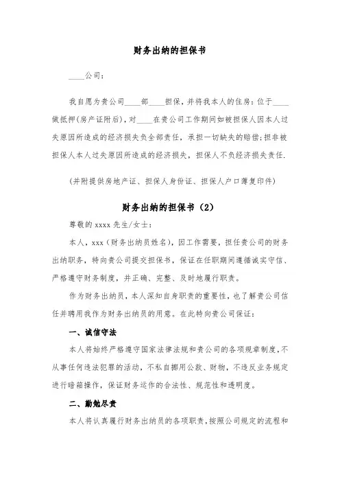 财务出纳的担保书（2篇）