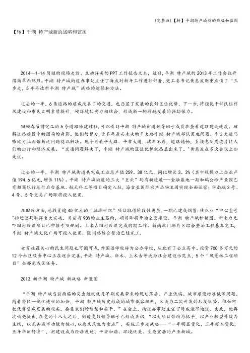 (完整版)【转】平湖特产城新的战略和蓝图