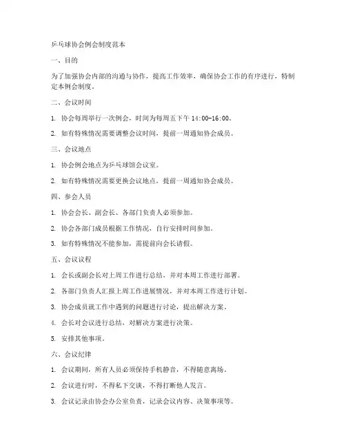 乒乓球协会例会制度范本