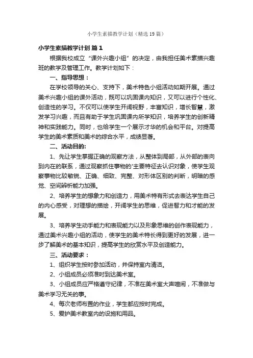 小学生素描教学计划（精选19篇）