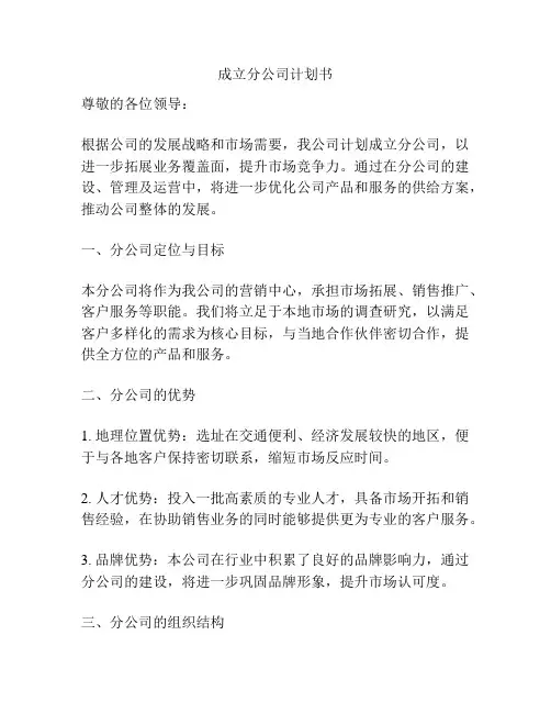 成立分公司计划书