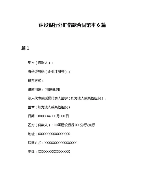 建设银行外汇借款合同范本6篇
