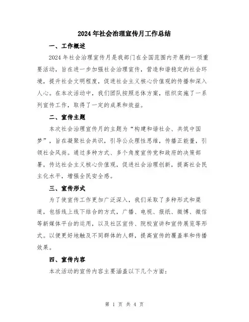 2024年社会治理宣传月工作总结
