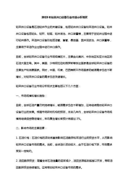 2023年钻采井口设备行业市场分析现状