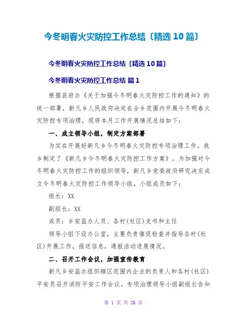 今冬明春火灾防控工作总结(精选10篇)
